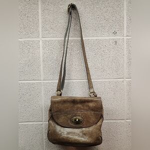 Vintage Fossil ZB5057 Flap Organizer Brown Shoulder Lamb Leather Handbag 10x9.5"